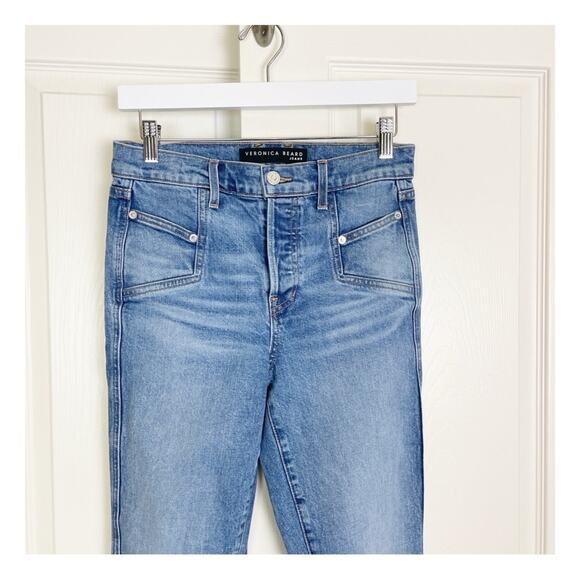 Veronica Beard Ryleigh Slim Straight V Stitched Jeans Blue Mist Wash - Picture 3 of 9